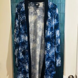 Lands' End Blue and White Patterned Cardigan